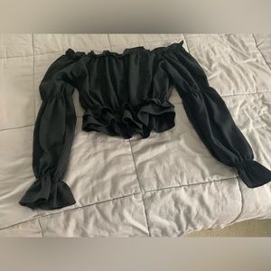 Crop Off the shoulder ruffle long sleeve blouse